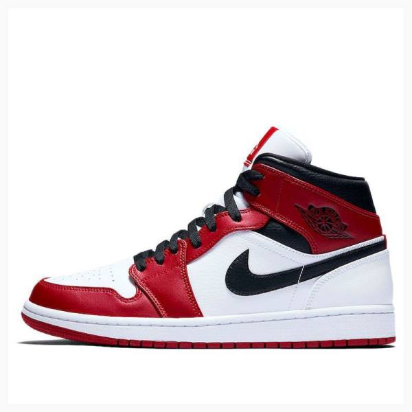 Air Jordan 1 Nike Mid Chicago Chaussure De Basketball Homme Blanche Noir Rouge | JD-891CB