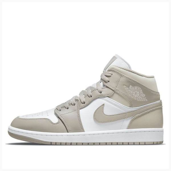 Air Jordan 1 Nike Mid Linen Chaussure De Basketball Homme Blanche Marron | JD-597DQ