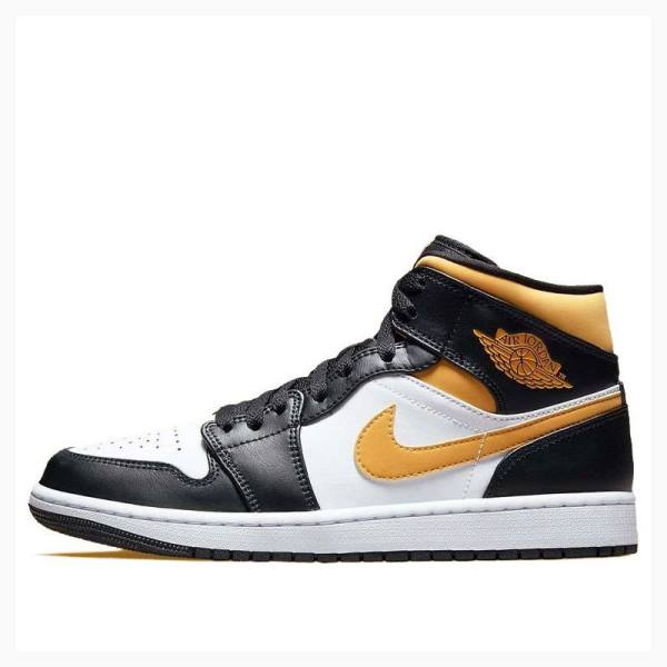 Air Jordan 1 Nike Mid Pollen Chaussure De Basketball Homme Noir Blanche Jaune | JD-801OG