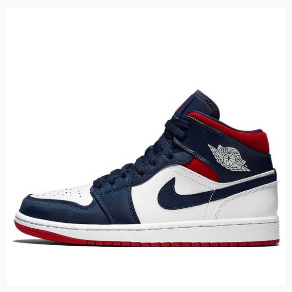 Air Jordan 1 Nike Mid SE Olympic Chaussure De Basketball Homme Blanche Bleu | JD-863IE