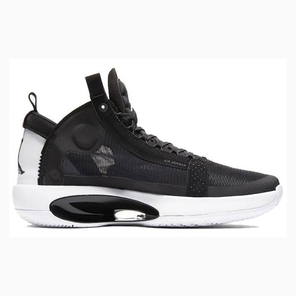 Air Jordan 34 Nike Metallic Silver Chaussure De Basketball Homme Noir Blanche | JD-518UG