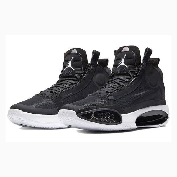 Air Jordan 34 Nike Metallic Silver Chaussure De Basketball Homme Noir Blanche | JD-518UG