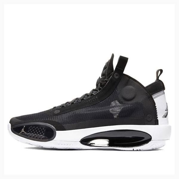 Air Jordan 34 Nike Metallic Silver Chaussure De Basketball Homme Noir Blanche | JD-518UG