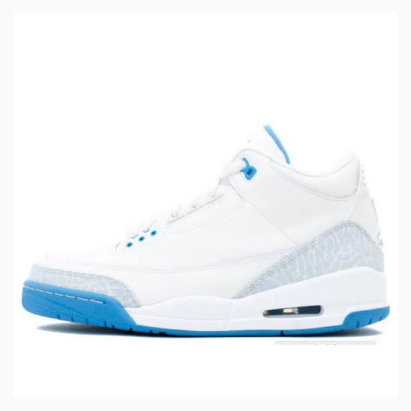 Air Jordan 3 Nike Retro Chaussure De Basketball Femme Blanche Bleu | JD-376EZ