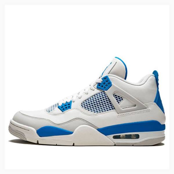 Air Jordan 4 Nike Retro White Military Chaussure De Basketball Homme Blanche Bleu | JD-862UR