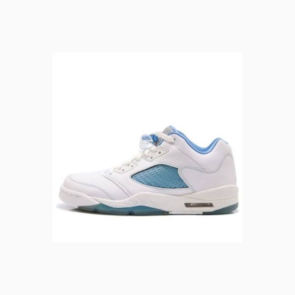 Air Jordan 5 Nike Retro Low \'UNC\' Baskets Femme Blanche Bleu | JD-704NH