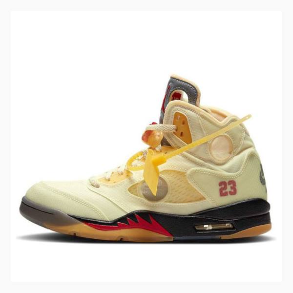 Air Jordan 5 Nike Retro SP Sail Chaussure De Basketball Homme Blanche Argent Jaune | JD-483MH