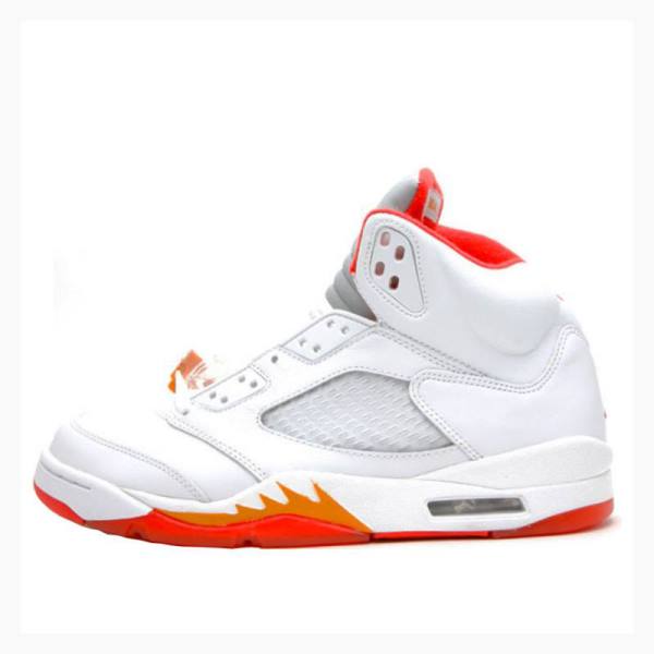 Air Jordan 5 Nike Retro Sunset Chaussure De Basketball Femme Blanche Rouge | JD-281BG