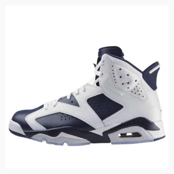 Air Jordan 6 Nike Retro Olympic Chaussure De Basketball Homme Blanche Bleu Marine | JD-837UD