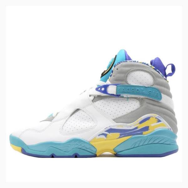 Air Jordan 8 Nike Retro Chaussure De Basketball Femme Blanche Bleu | JD-168IJ